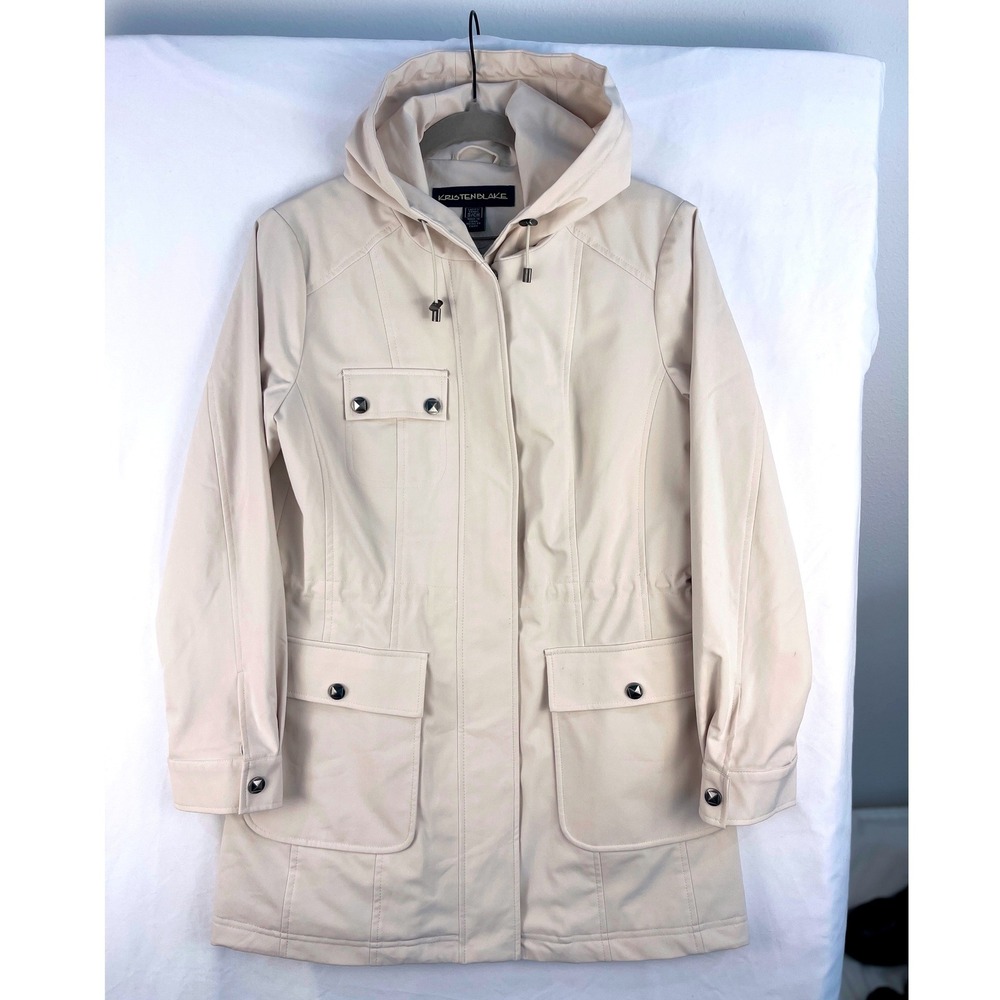 Kristen Blake Cream Beige Hooded Softshell Jacket Quilted Lining Small Urban